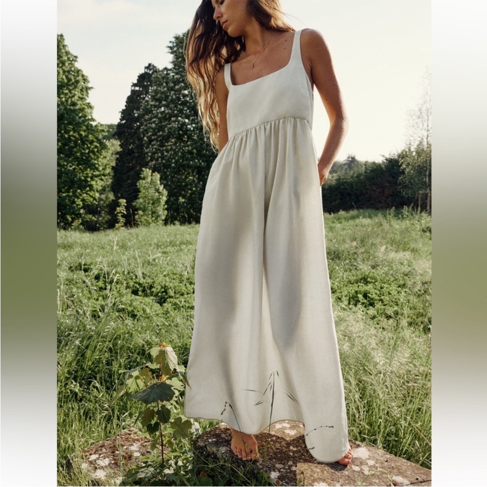 Zara Midi Dress Linen Blend  Cream Colored Size XL